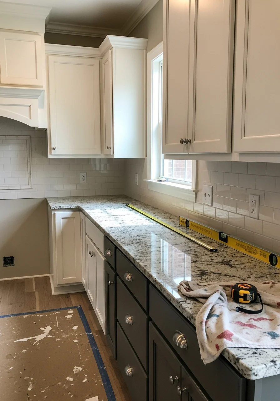 Modern kitchen remodel with custom cabinetry and granite countertops in Williamson County home