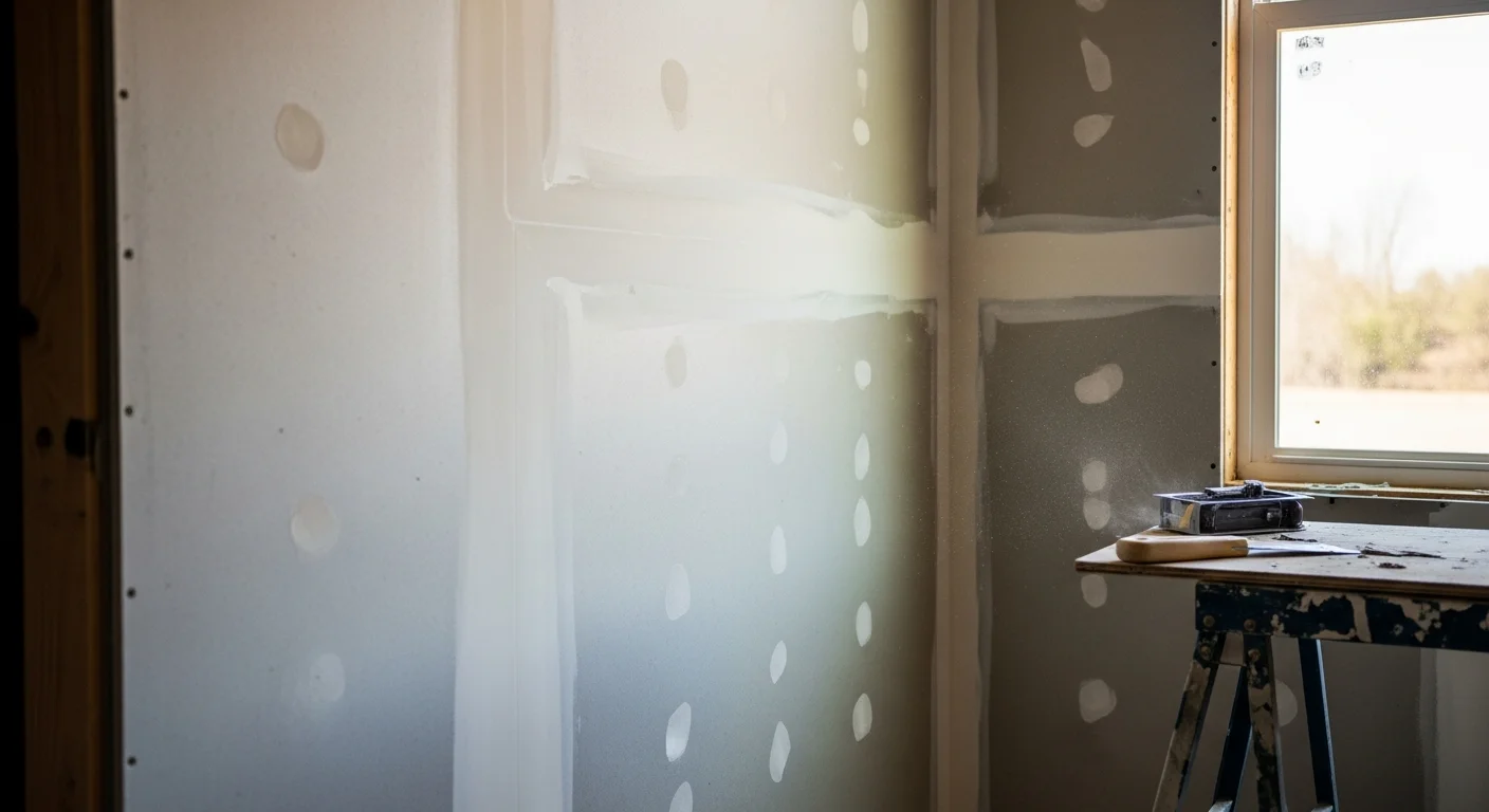 A freshly finished interior wall in a Lawrenceburg, TN home showing smooth, seamless drywall ready for paint. The surface is even with no visible tape lines or texture variation under natural light.